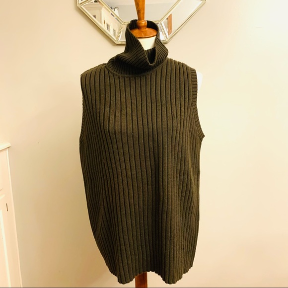 Sweaters Womens Green Sleeveless Ribbed Turtleneck Sweater 2x New